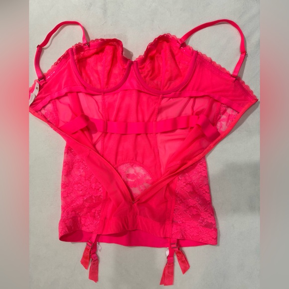 🩷 Victoria's Secret Hot Neon Pink Lace Bustier Barbiecore Size 36 D NWOT 🩷 - Picture 8 of 11